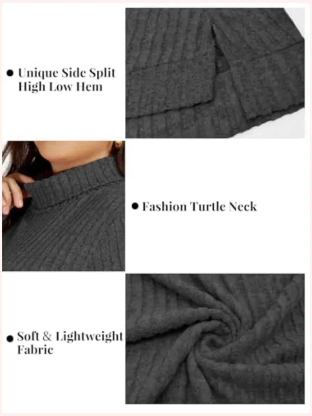 Plus Size Turtleneck Lightweight Sweater Womens Tunic Side Split Long Sleeve